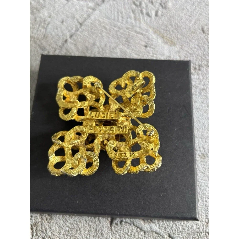 VINTAGE LARGE DESIGNER LUCIEN PICCARD MODERNIST MALTESE CROSS ROPE 2” BROOCH PIN